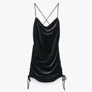NEW ZARA Draped Black Velvet Dress